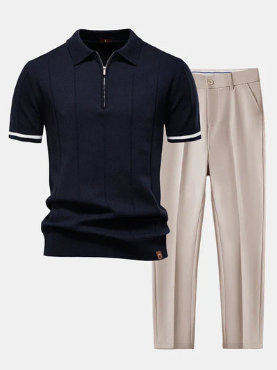 Knit Polo Shirt & Slim Fit Tapered Trousers