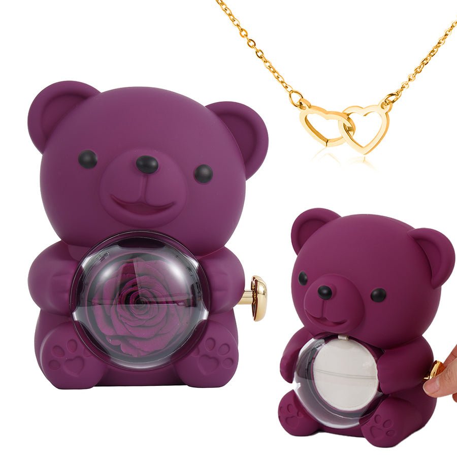 Kouvr | Preserved Rose Bear Gift Box for Her with Hidden Necklace