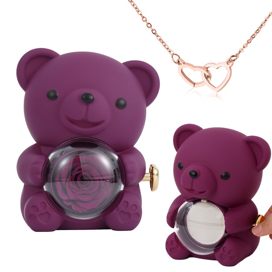 Kouvr | Preserved Rose Bear Gift Box for Her with Hidden Necklace