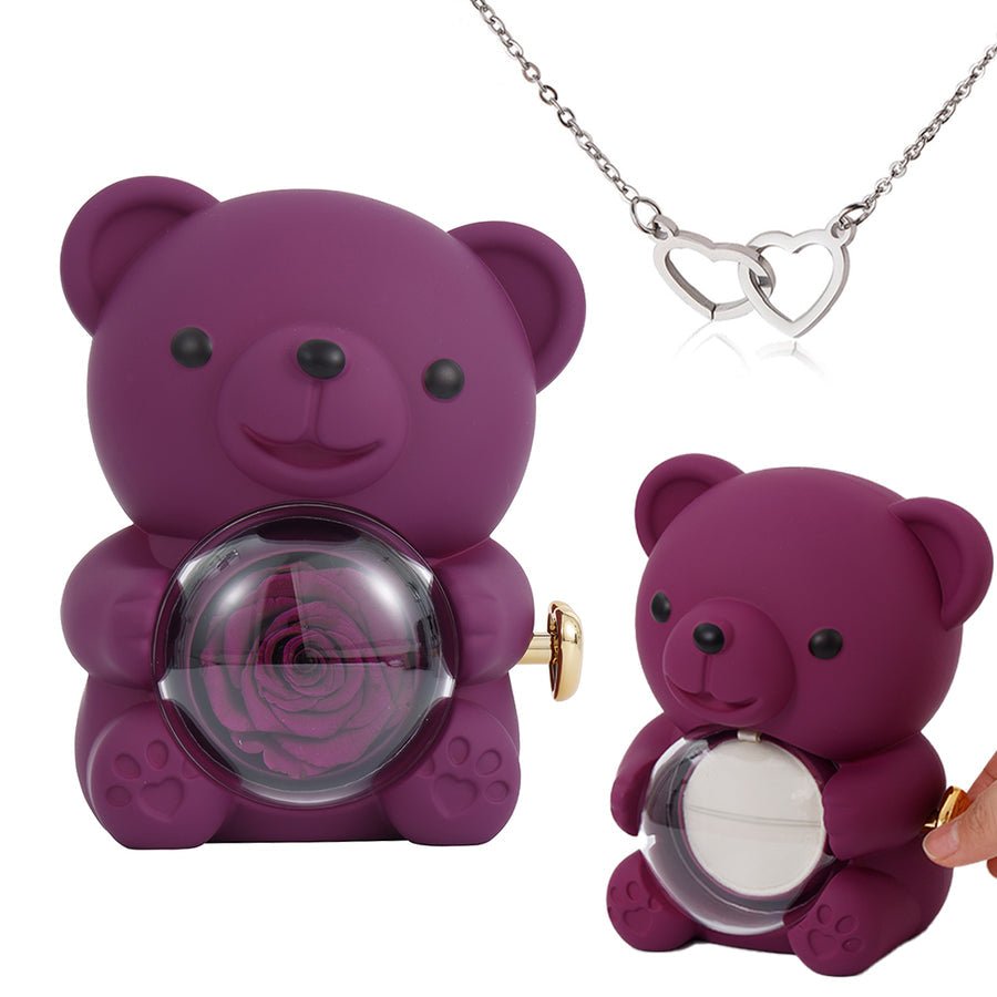 Kouvr | Preserved Rose Bear Gift Box for Her with Hidden Necklace