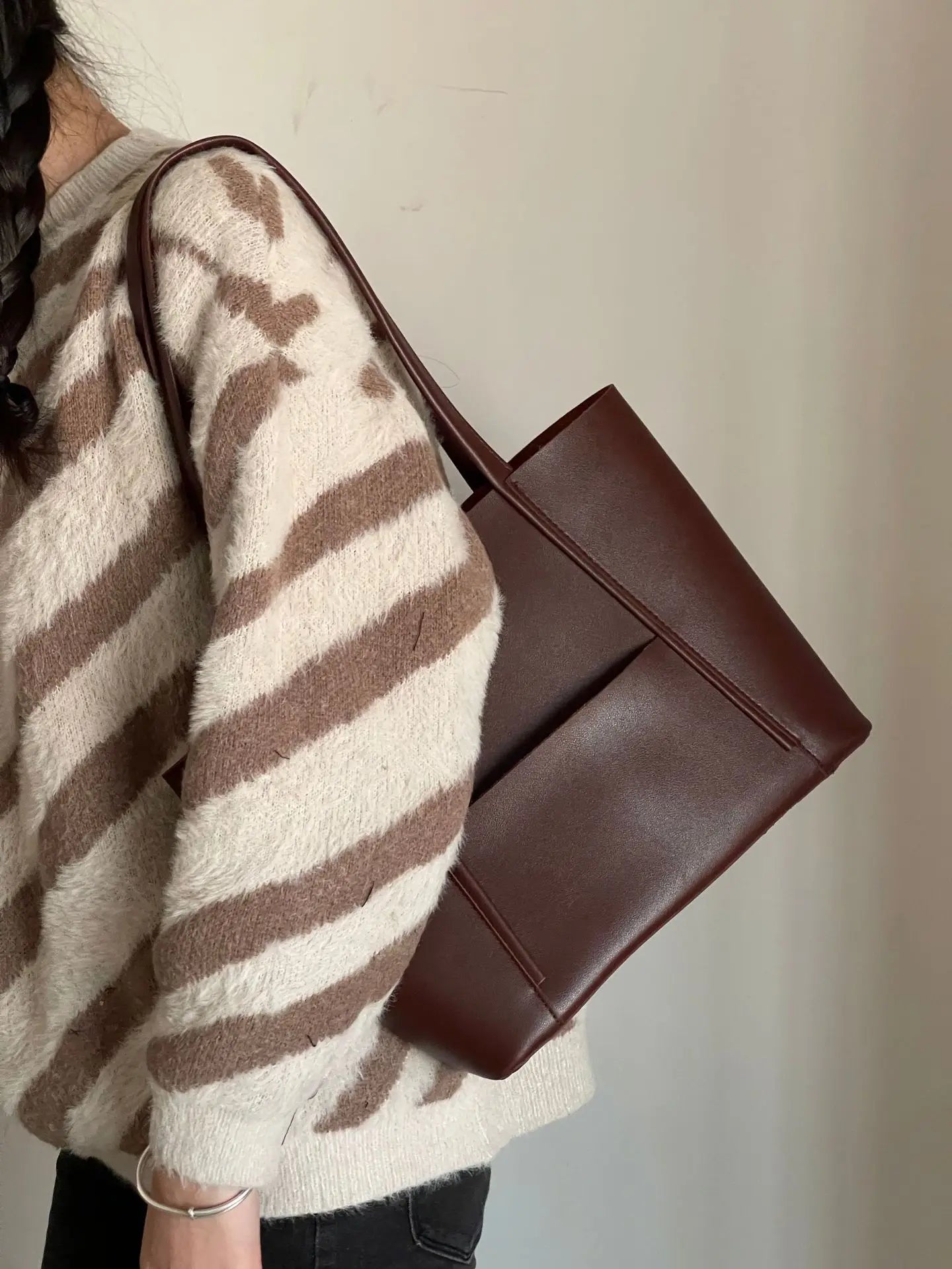 Santé du Bischoff | Women's Leather Top Handle Tote Bag - Simple Chic Large Capacity