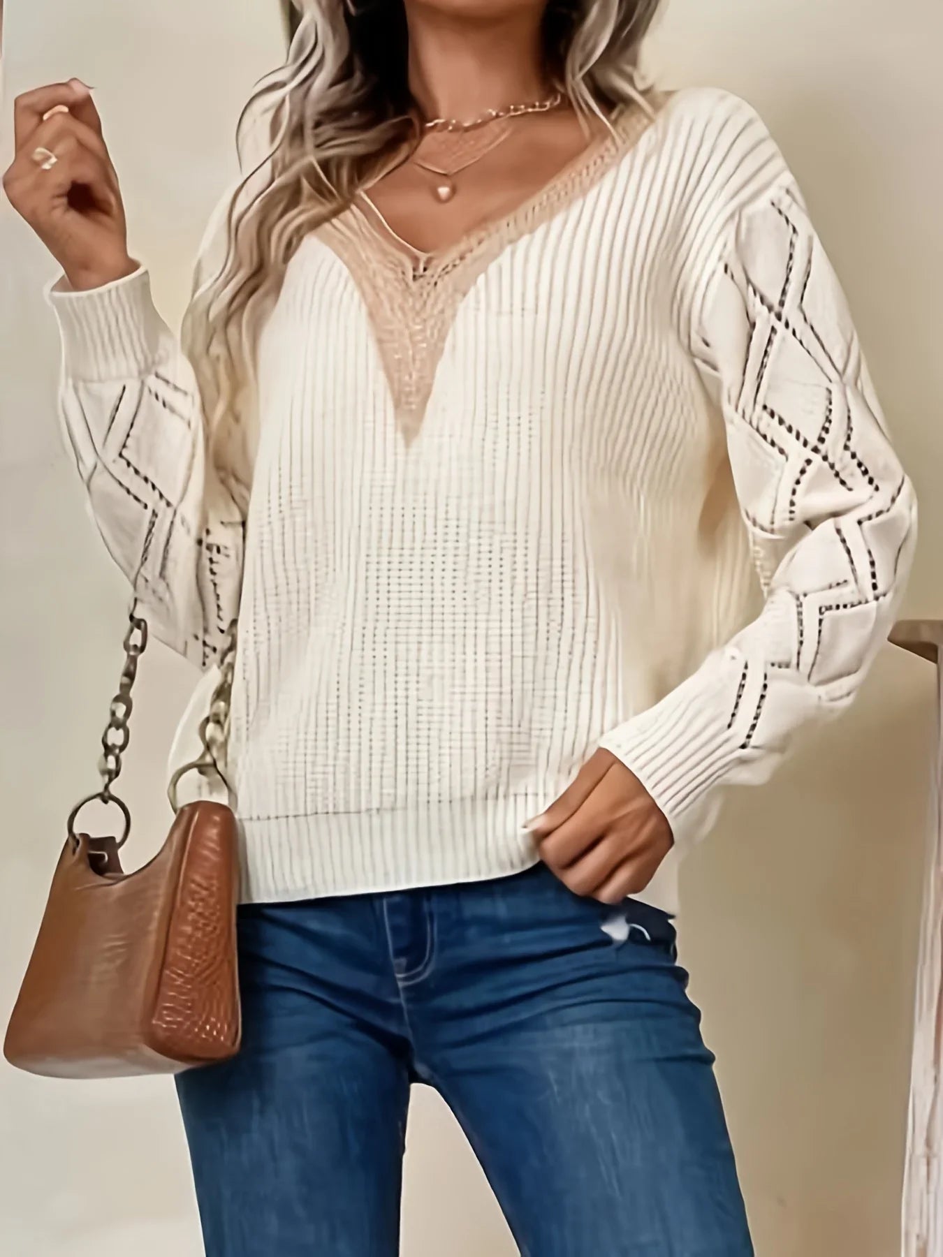 Solviera | Women’s Crochet V-Neck Sweater
