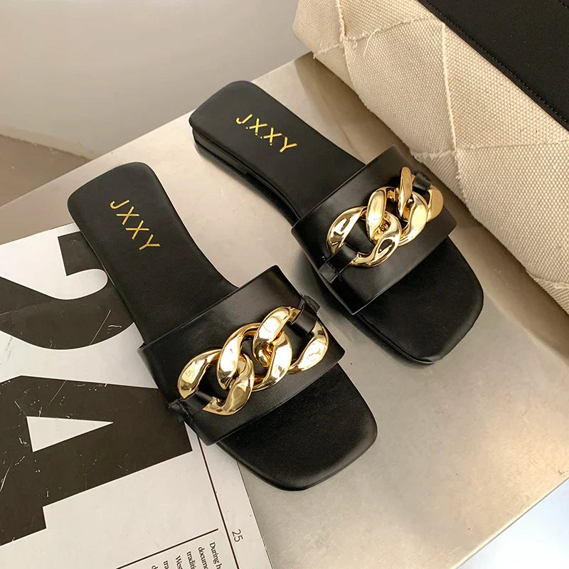 Aureliax | Chain Link Square Toe Flats