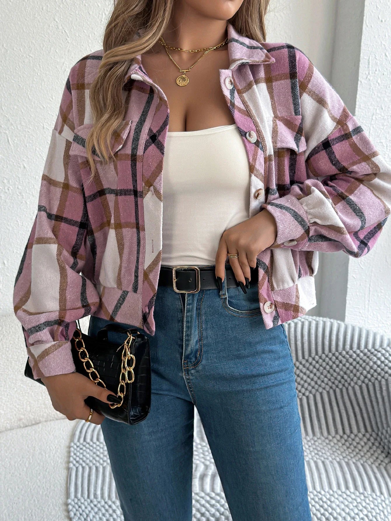 Lunara | Women’s Cropped Plaid Jacket