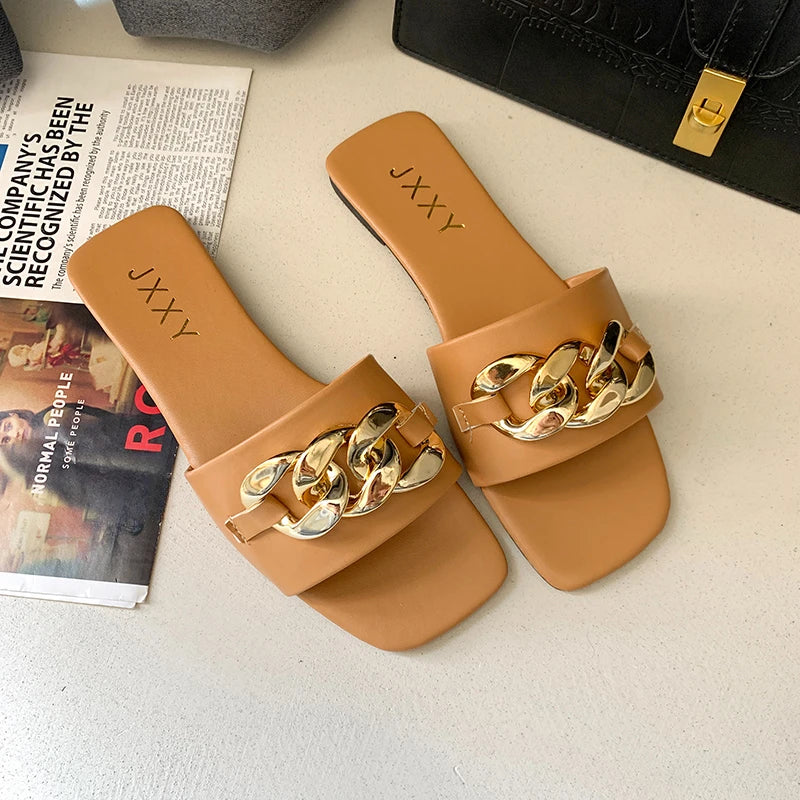 Aureliax | Chain Link Square Toe Flats