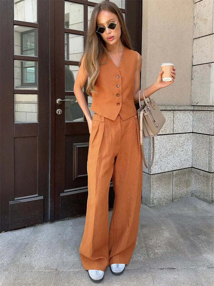 Valera - Women’s Linen Vest & Wide Leg Set