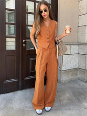 Valera - Women’s Linen Vest & Wide Leg Set