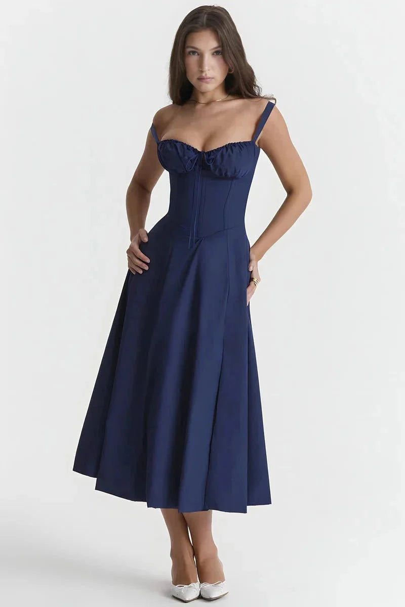 Linsay | Women’s Corset Bodice Midi Dress with Tie Back
