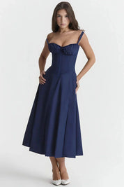Linsay | Women’s Corset Bodice Midi Dress with Tie Back