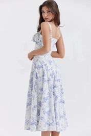 Linsay | Women’s Corset Bodice Midi Dress with Tie Back