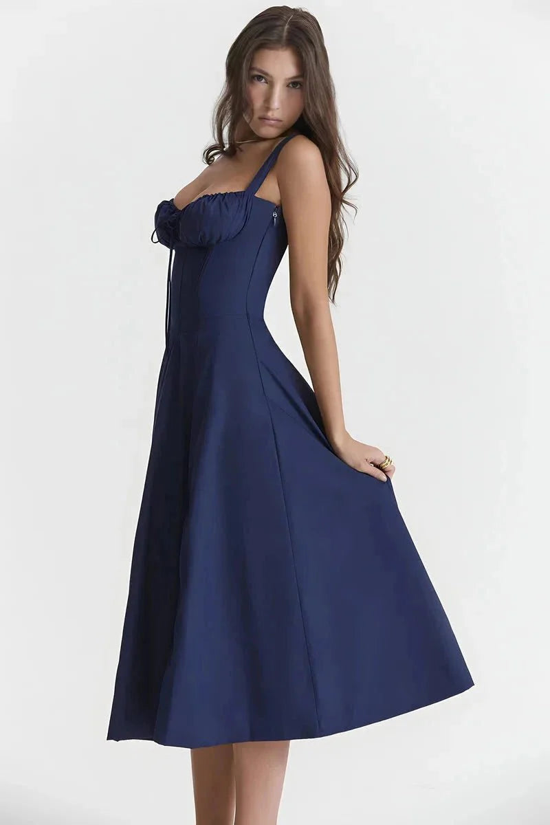 Linsay | Women’s Corset Bodice Midi Dress with Tie Back