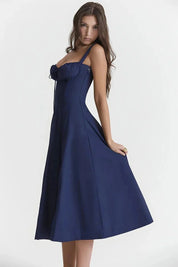 Linsay | Women’s Corset Bodice Midi Dress with Tie Back
