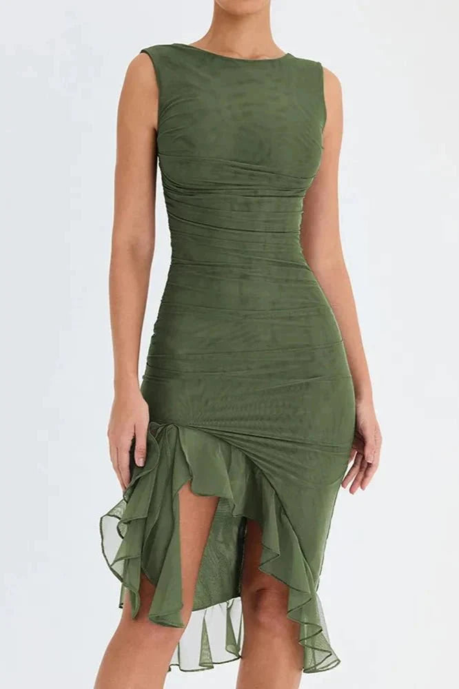 Charlotte | Women’s Stretch Mesh Midi Dress with Low Back