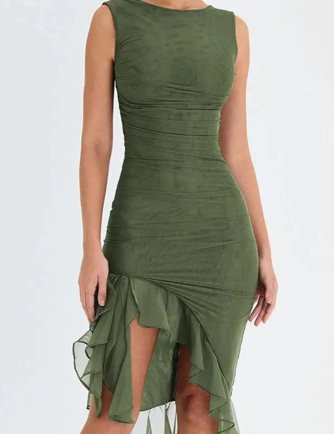 Charlotte | Women’s Stretch Mesh Midi Dress with Low Back