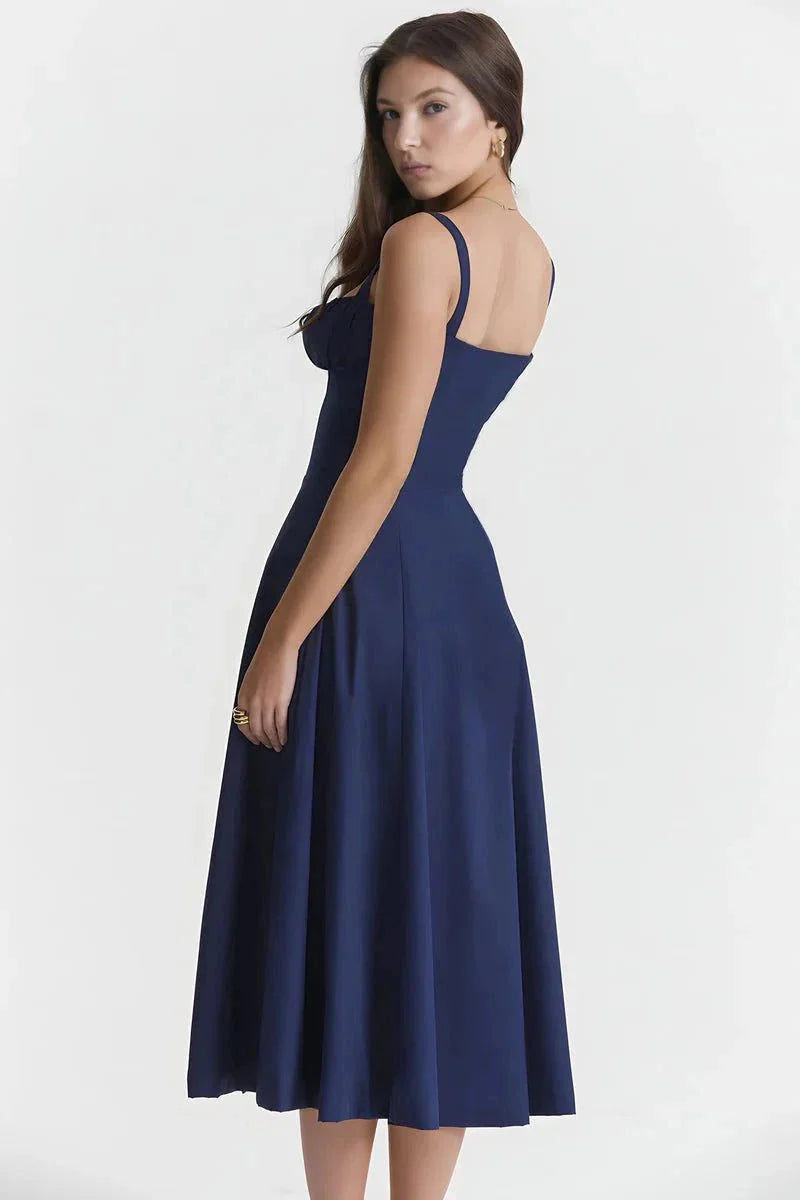 Linsay | Women’s Corset Bodice Midi Dress with Tie Back