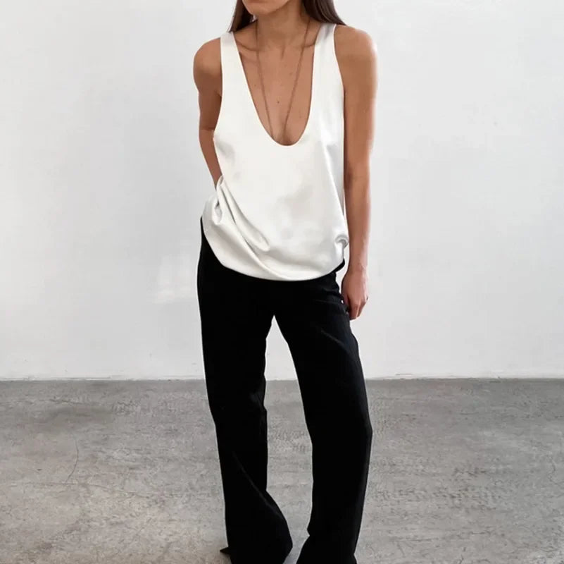 Selene - Women’s Satin Draped Tank Top