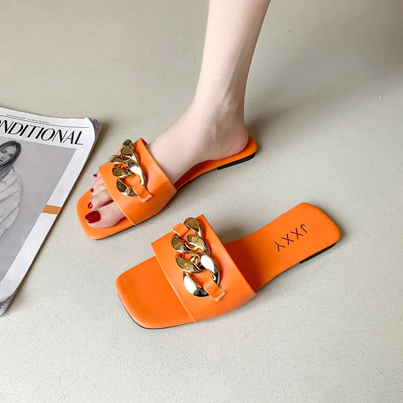 Aureliax | Chain Link Square Toe Flats