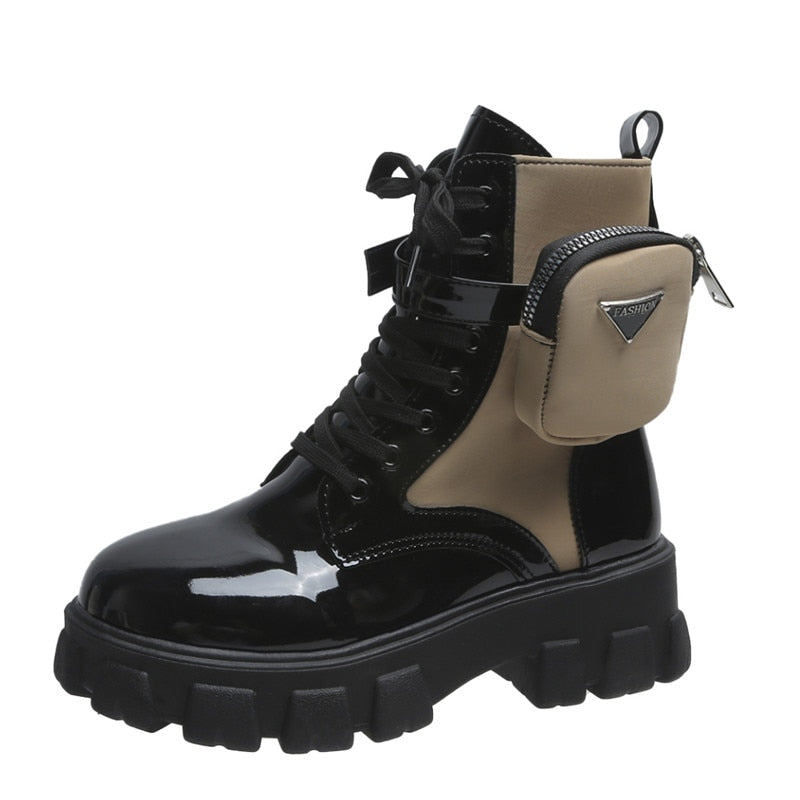 Maeve | Women's Platform Combat Boots - Lace-Up with Detachable Pouch