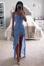 Aiah | Women’s Ruffled Asymmetrical Spaghetti Strap Dress