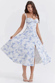 Linsay | Women’s Corset Bodice Midi Dress with Tie Back