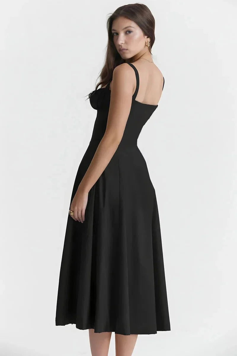 Linsay | Women’s Corset Bodice Midi Dress with Tie Back