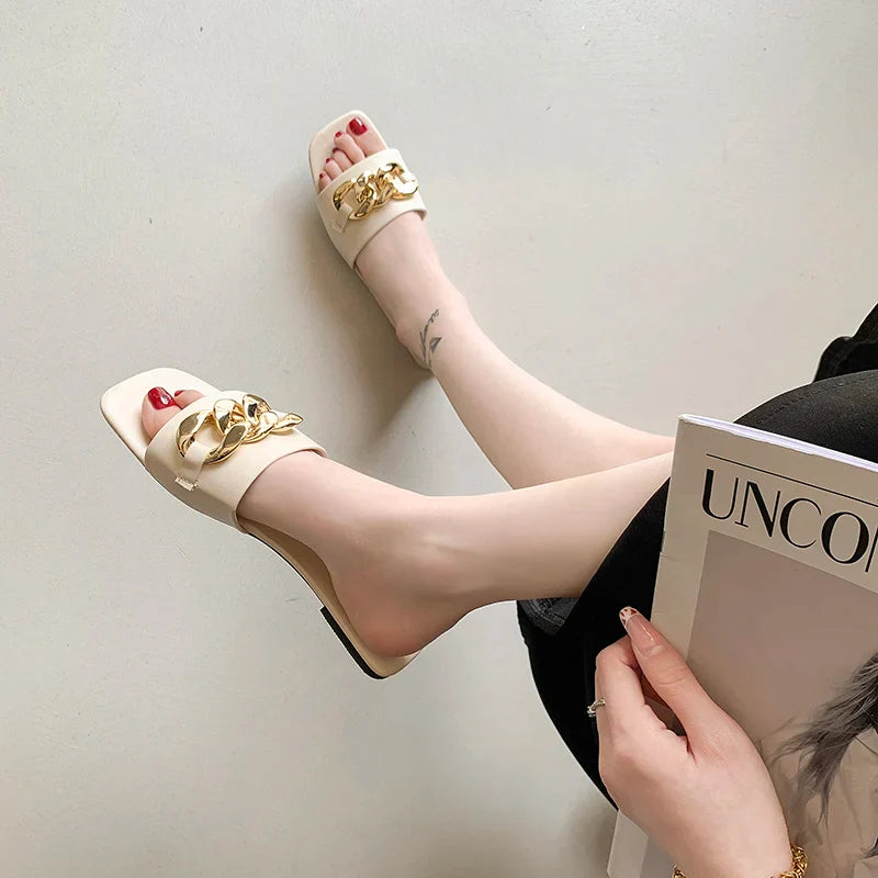 Aureliax | Chain Link Square Toe Flats