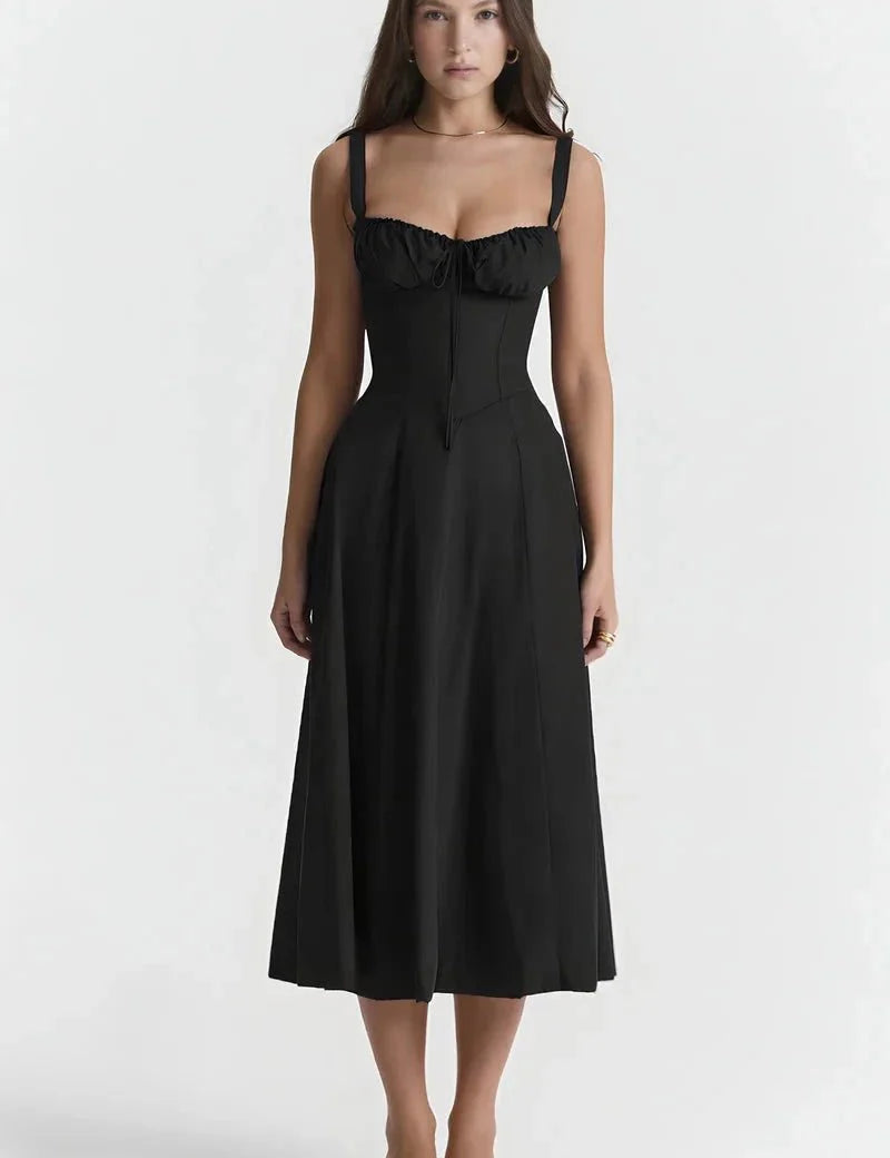 Linsay | Women’s Corset Bodice Midi Dress with Tie Back