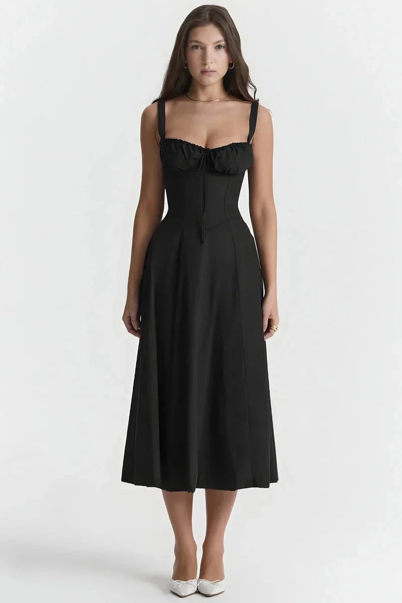 Linsay | Women’s Corset Bodice Midi Dress with Tie Back