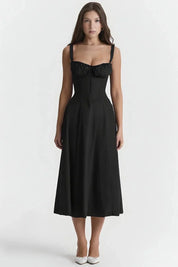 Linsay | Women’s Corset Bodice Midi Dress with Tie Back
