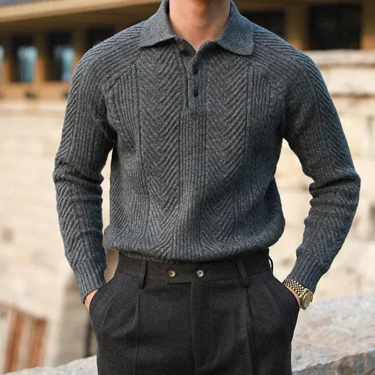 Velaro | Men’s Textured Knit Polo Sweater