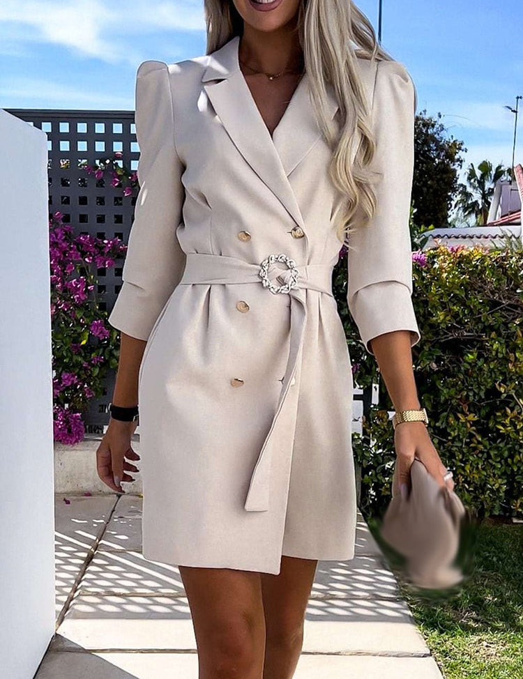 Gianni Deveroux | Women's Double-Breasted Blazer Dress - Puff Sleeve, Tailored Fit
