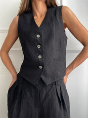 Valera - Women’s Linen Vest & Wide Leg Set