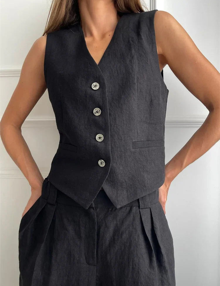 Valera - Women’s Linen Vest & Wide Leg Set