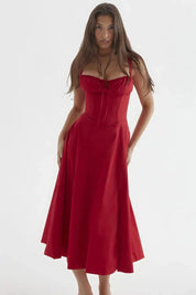 Linsay | Women’s Corset Bodice Midi Dress with Tie Back