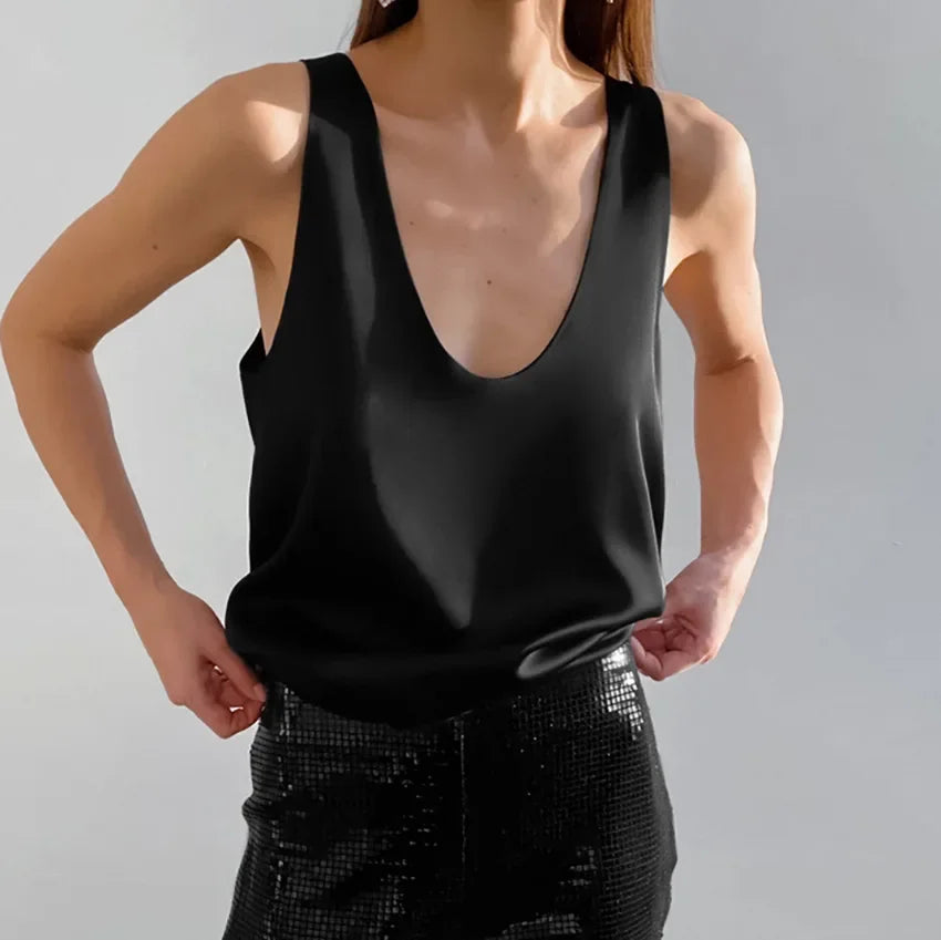 Selene - Women’s Satin Draped Tank Top