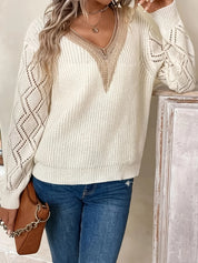 Solviera | Women’s Crochet V-Neck Sweater