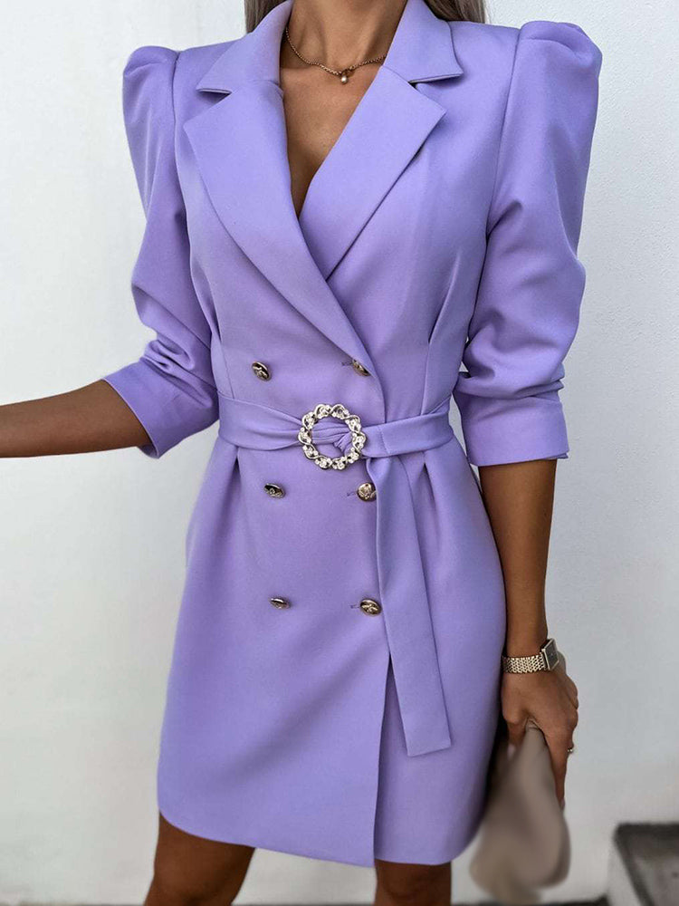 Gianni Deveroux | Women's Double-Breasted Blazer Dress - Puff Sleeve, Tailored Fit