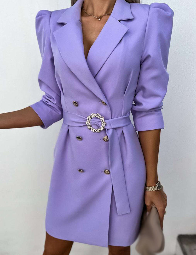 Gianni Deveroux | Women's Double-Breasted Blazer Dress - Puff Sleeve, Tailored Fit