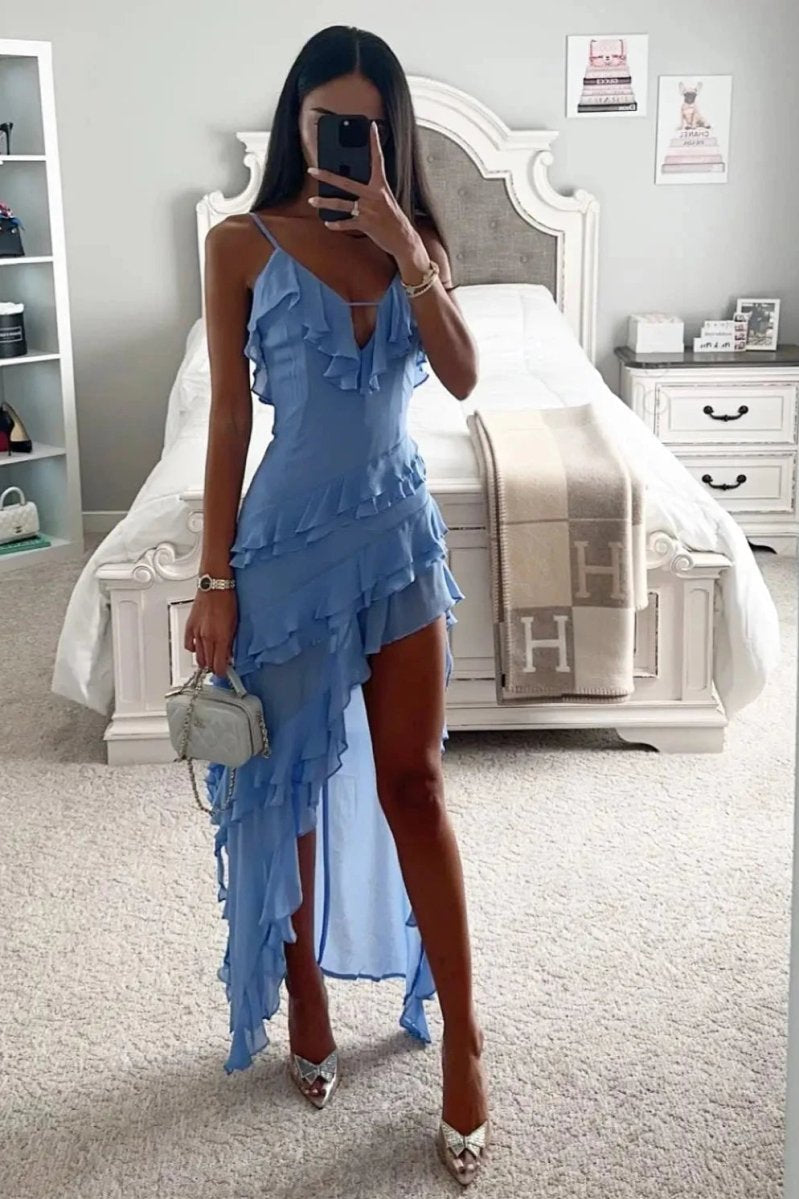 Aiah | Women’s Ruffled Asymmetrical Spaghetti Strap Dress