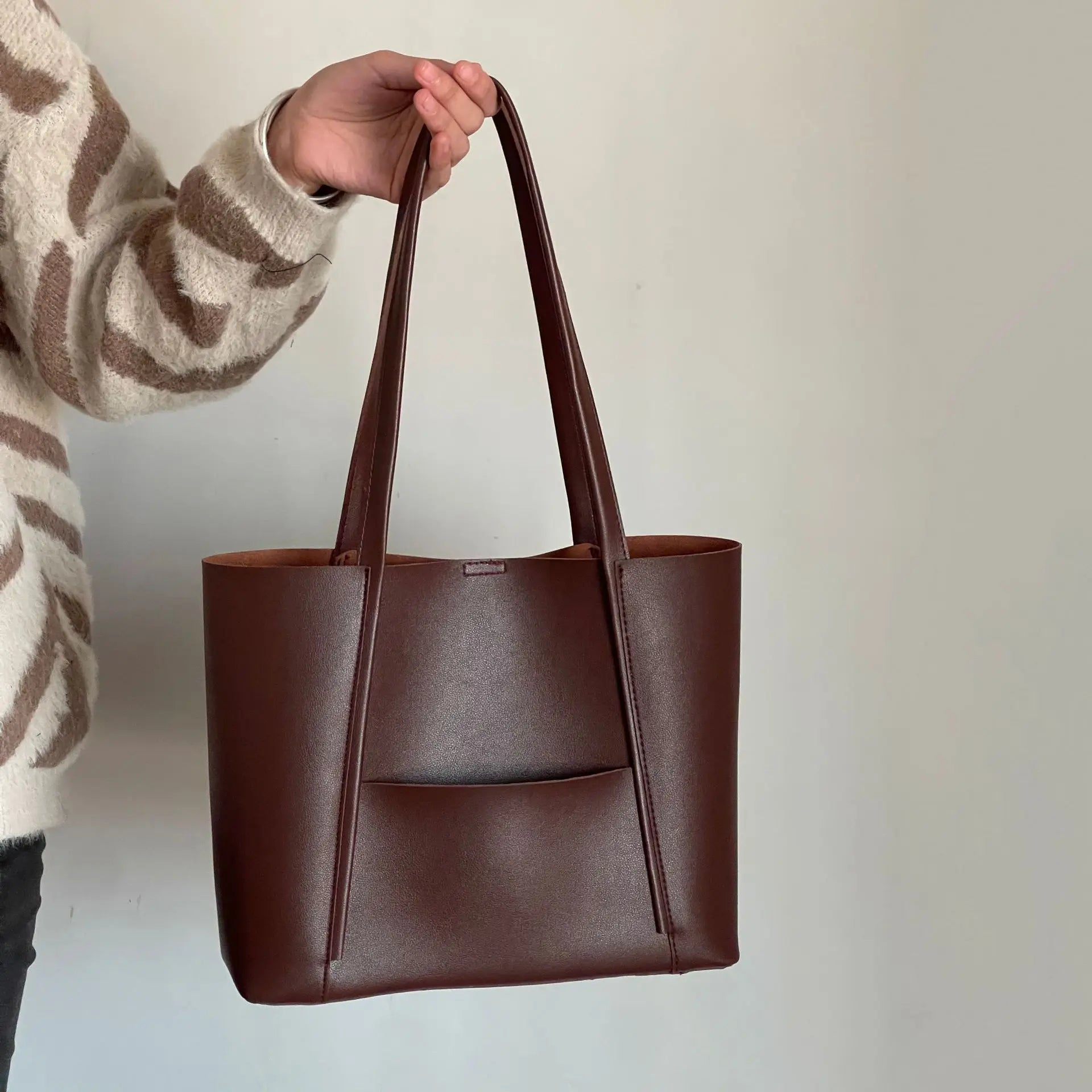 Santé du Bischoff | Women's Leather Top Handle Tote Bag - Simple Chic Large Capacity