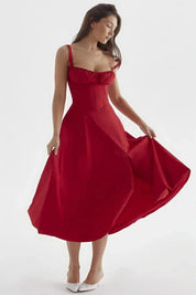 Linsay | Women’s Corset Bodice Midi Dress with Tie Back