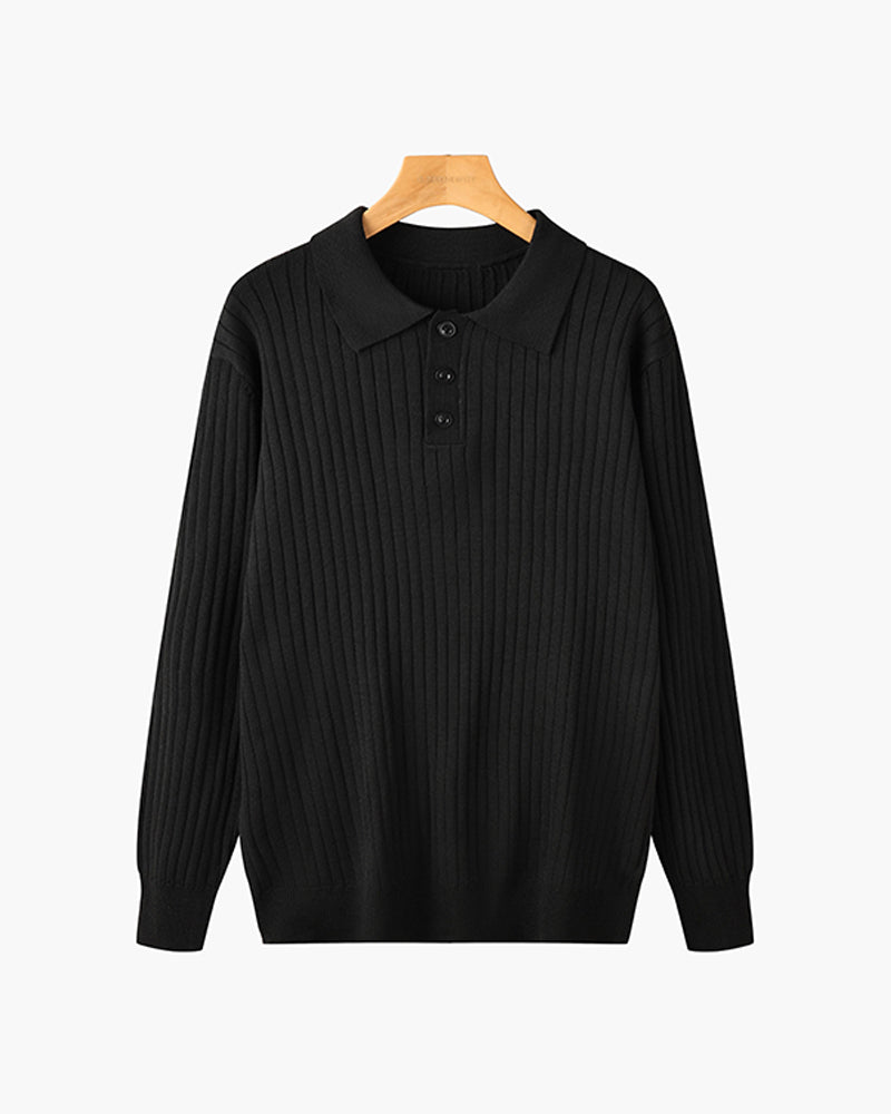 Torvello | Men’s Long Sleeve Ribbed Cotton Polo Shirt