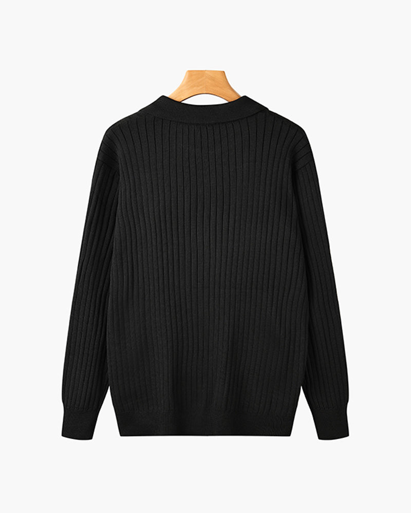 Torvello | Men’s Long Sleeve Ribbed Cotton Polo Shirt