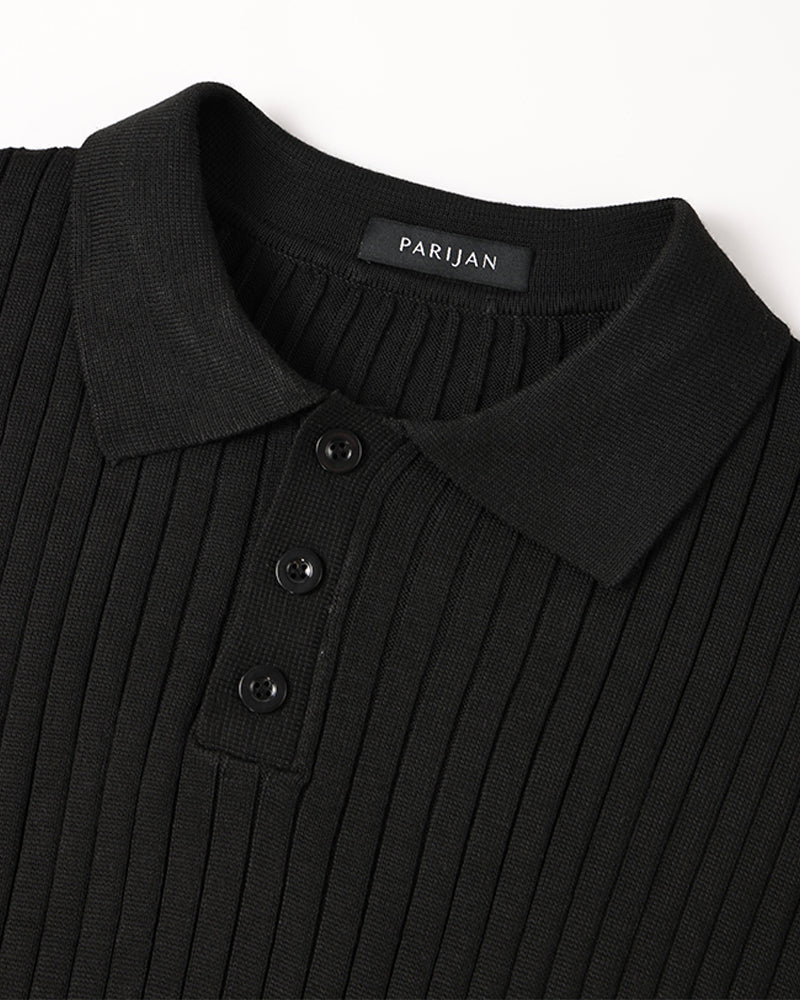 Torvello | Men’s Long Sleeve Ribbed Cotton Polo Shirt