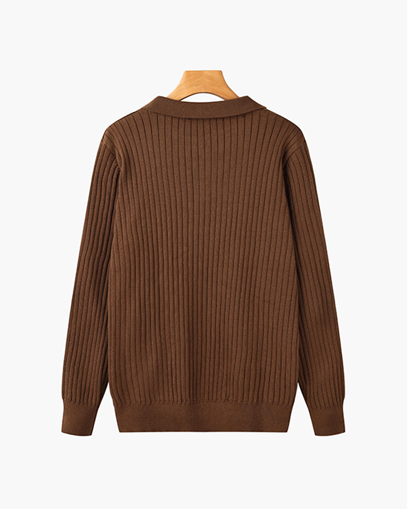 Torvello | Men’s Long Sleeve Ribbed Cotton Polo Shirt