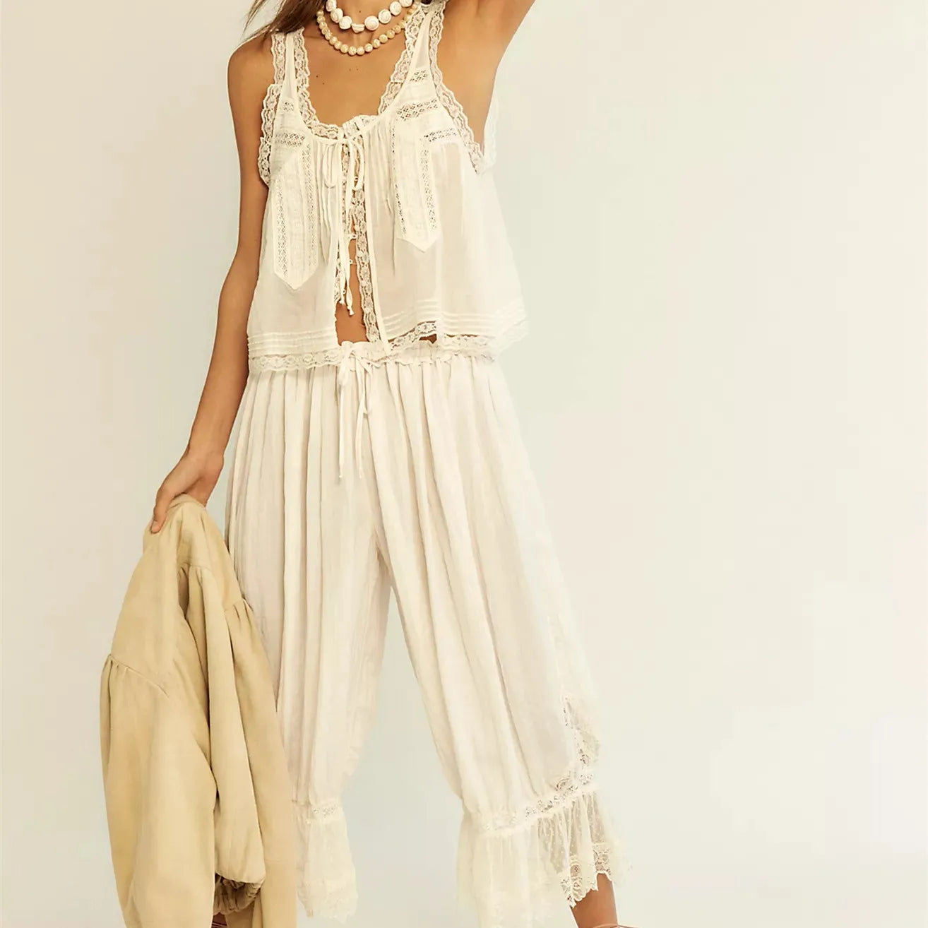 Aveline - Women’s Lace Trim Cotton Set