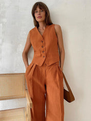 Valera - Women’s Linen Vest & Wide Leg Set