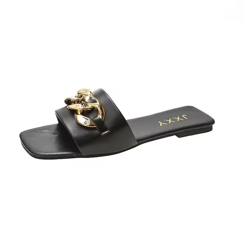 Aureliax | Chain Link Square Toe Flats