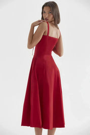 Linsay | Women’s Corset Bodice Midi Dress with Tie Back