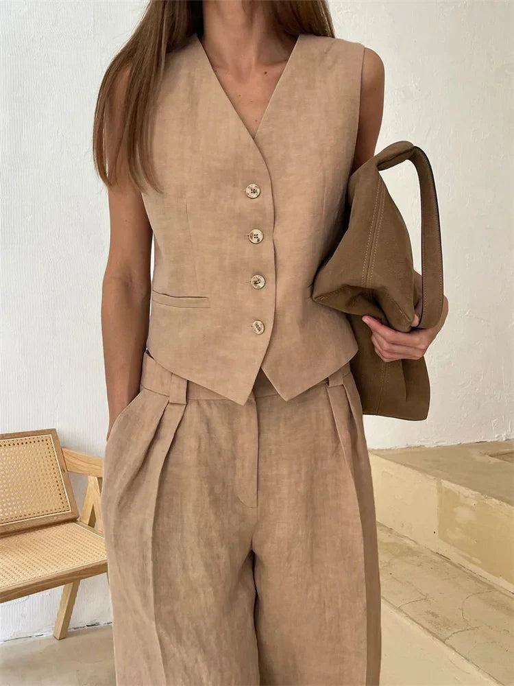 Valera - Women’s Linen Vest & Wide Leg Set